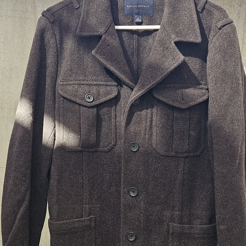 Banana Republic Men's Dark Brown Military Jacket. 99% WOOL